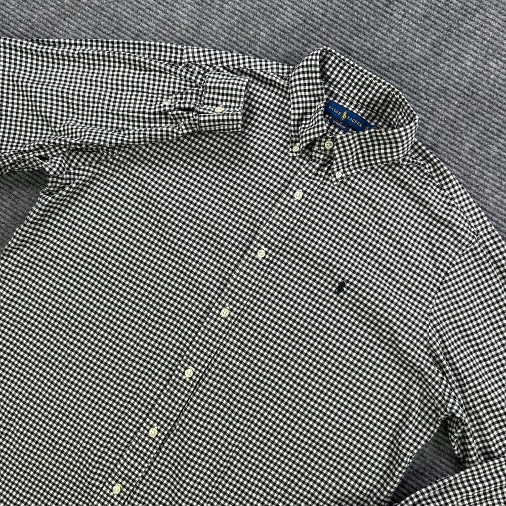 Ralph Lauren Classic Fit Gingham Checkered‎ Button Up Mens XL Shirt Black White